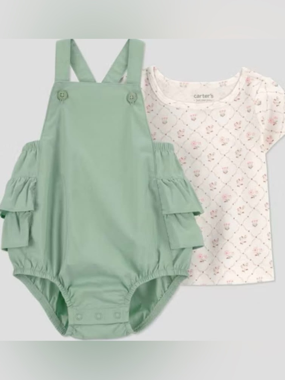 Carter's Mint Green Ruffle Romper with Floral Tee Set